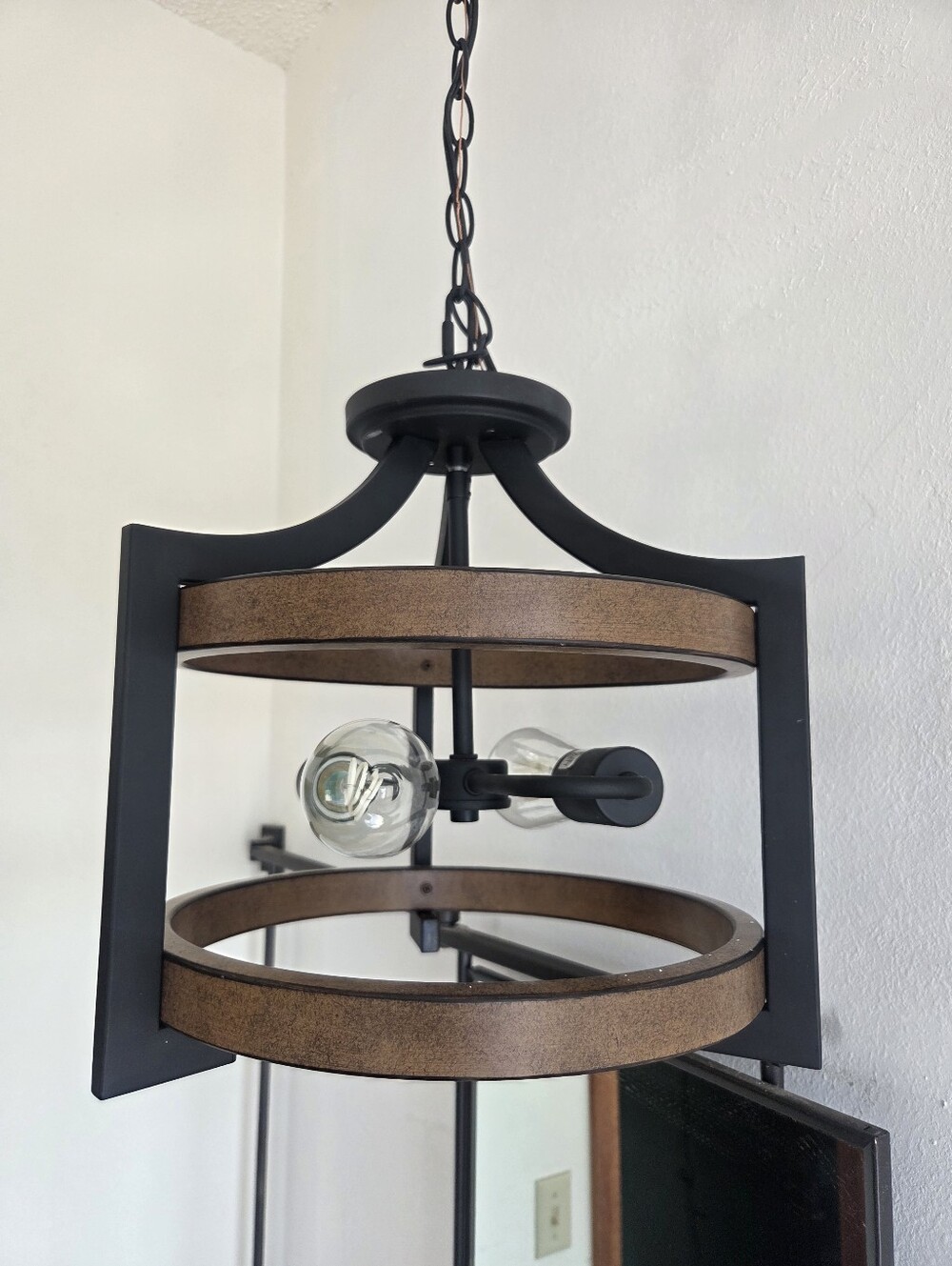Rustic Two-Tier Black and Brown Hanging Chandelier Light